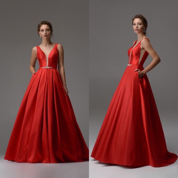 red satin bridesmaid dress