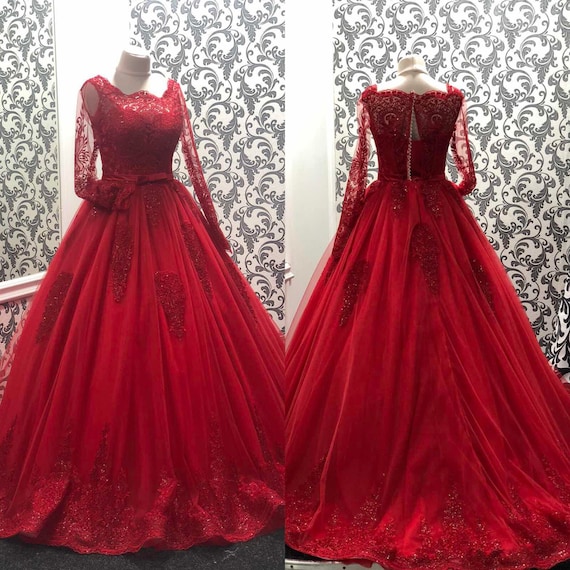 red colour ball gown
