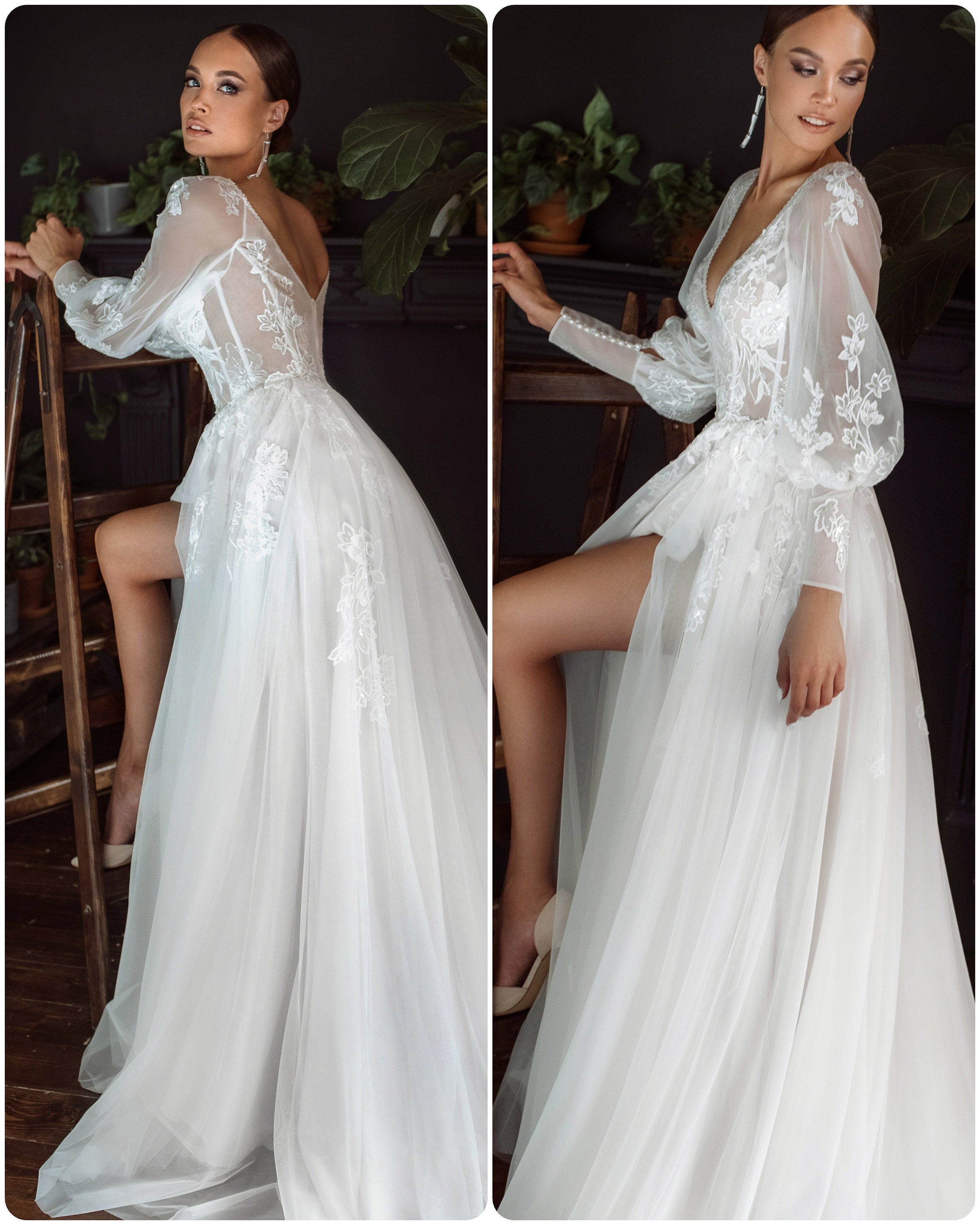 Romantic Wedding Dress With Sleevestulle Wedding Dress | Etsy