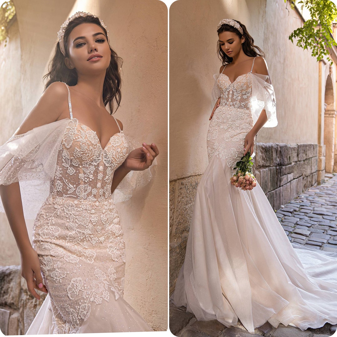 Sexy Corset Mermaid Wedding Dresssparkle Lace Mermaid Wedding Etsy