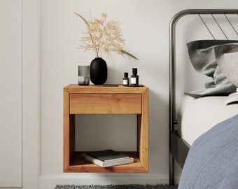 Floating Nightstand with Drawer, Mid Century Modern Bedside Table, Side Table For Bedroom, Floating Modern Nightstand, Wooden Bedside Table
