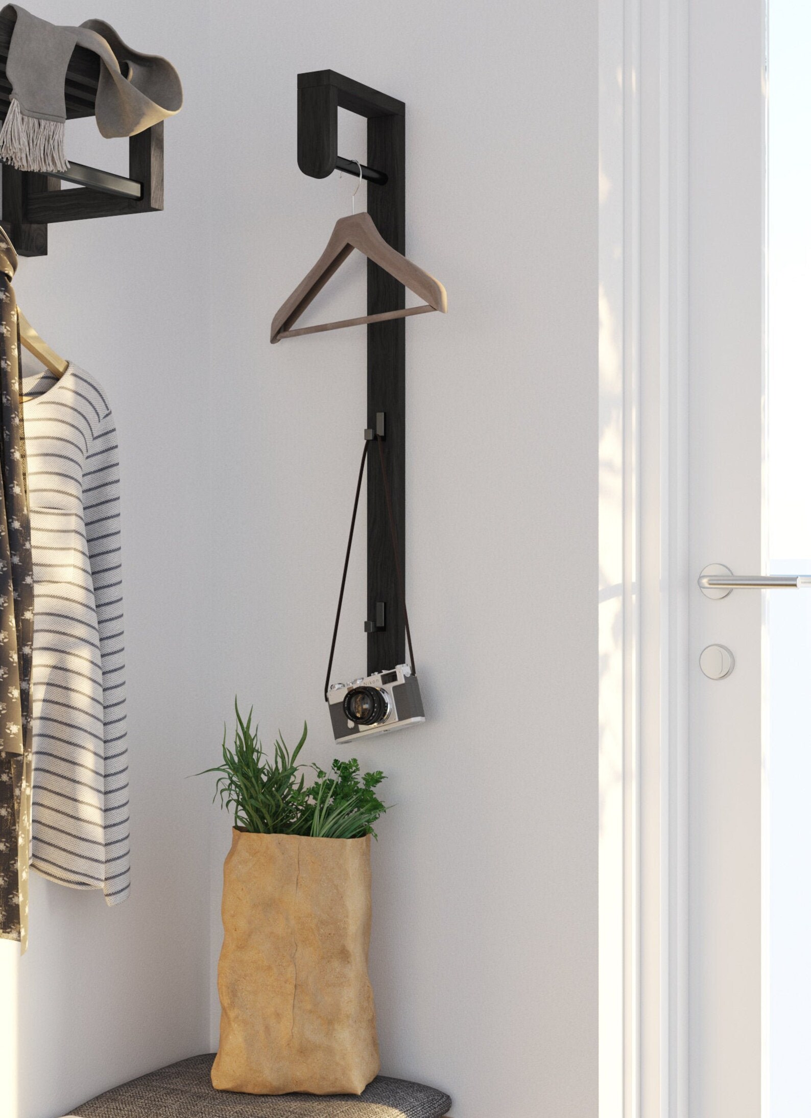 Scandinavian Entryway Modern Wooden Coat Rack Wall Mounted Etsy