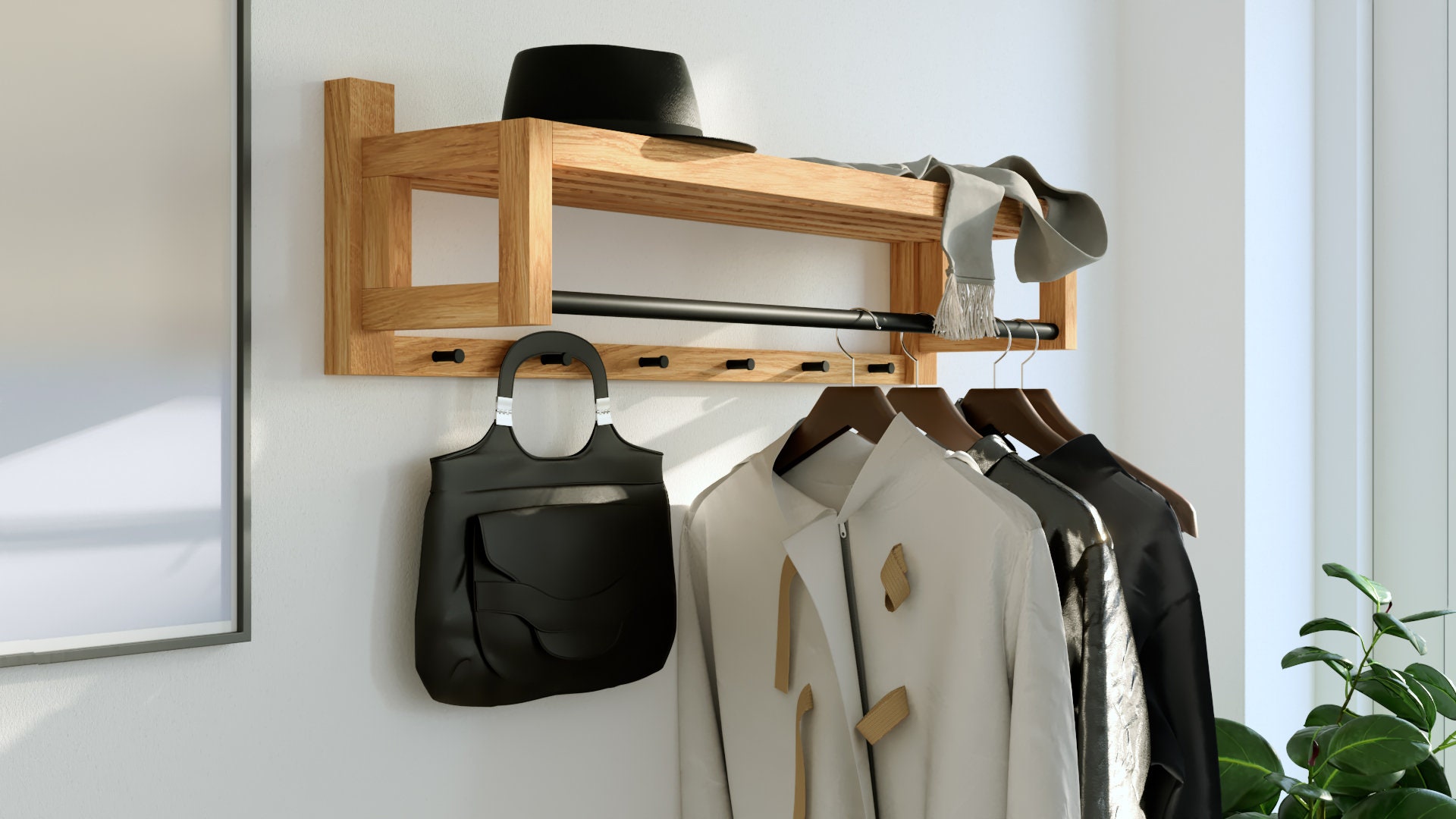 Scandinavian Wooden Coat Rack Entryway Organizer with Etsy