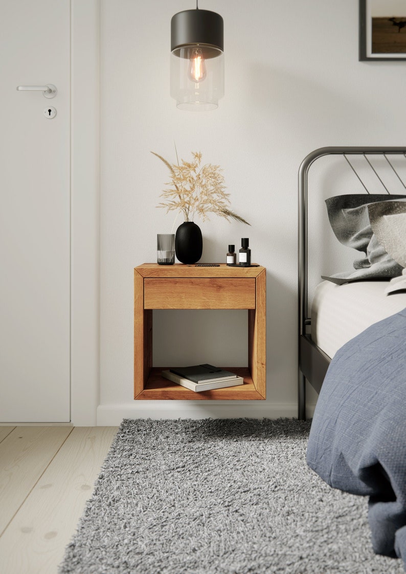 Floating Nightstand with Drawer Nightstand Organizer image 0