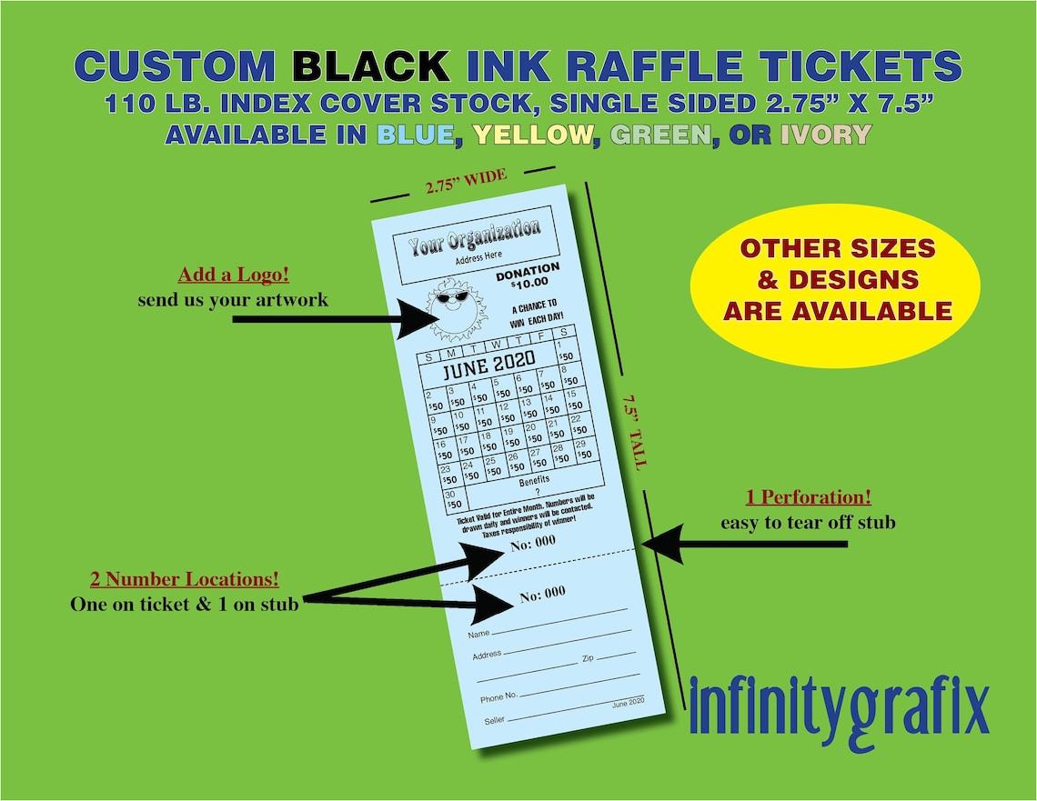 SMALL Custom Lottery Calendar Raffle Tickets Etsy
