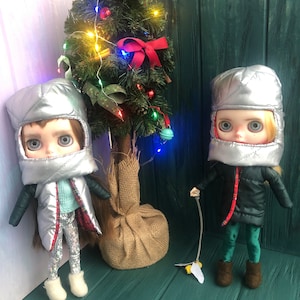winter blythe outfit, blythe outfit, blythe clothes, blythe coat and hat, blythe balaclava, winter outfit, blythe jacket