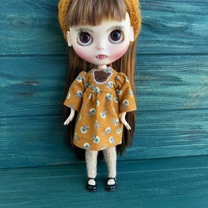 Blythe set of clothes, fall Blythe dress, blythe outfit, blythe clothes, flannel dress, custom blythe, blythe custom doll dress