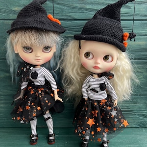 Halloween Blythe clothes, blythe halloween clothes, halloween dress, Blythe Halloween outfit, Blythe outfit, Blythe custom doll, witch dress