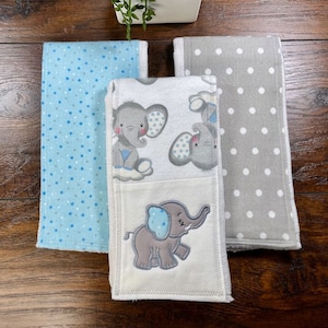 Elephant Burp Cloth Set, Baby Boy Cloth Diaper Burp Rag, Newborn Baby Necessity, Animal Nursery Decor, Baby Shower Gift, Soft Spit Towel image 1