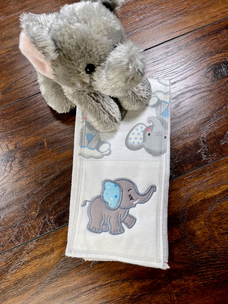 Elephant Burp Cloth Set, Baby Boy Cloth Diaper Burp Rag, Newborn Baby Necessity, Animal Nursery Decor, Baby Shower Gift, Soft Spit Towel image 8