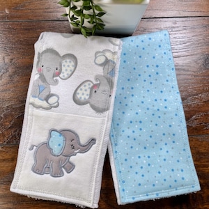 Elephant Burp Cloth Set, Baby Boy Cloth Diaper Burp Rag, Newborn Baby Necessity, Animal Nursery Decor, Baby Shower Gift, Soft Spit Towel image 2