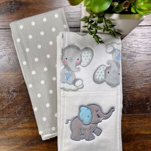 Elephant Burp Cloth Set, Baby Boy Cloth Diaper Burp Rag, Newborn Baby Necessity, Animal Nursery Decor, Baby Shower Gift, Soft Spit Towel image 4