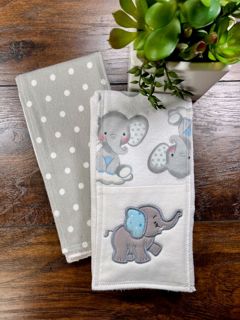 Elephant Burp Cloth Set, Baby Boy Cloth Diaper Burp Rag, Newborn Baby Necessity, Animal Nursery Decor, Baby Shower Gift, Soft Spit Towel image 4