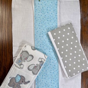 Elephant Burp Cloth Set, Baby Boy Cloth Diaper Burp Rag, Newborn Baby Necessity, Animal Nursery Decor, Baby Shower Gift, Soft Spit Towel image 9