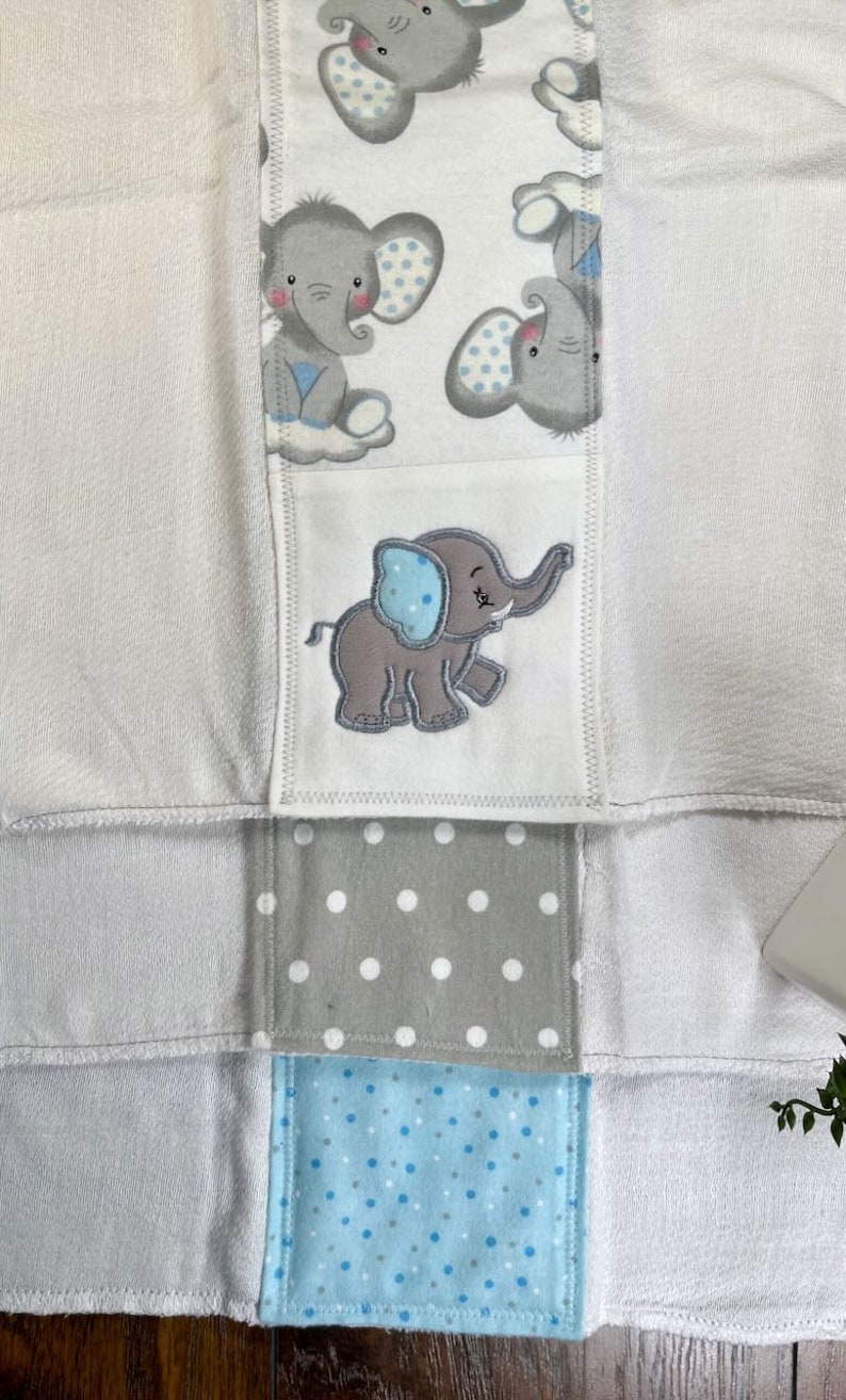 Elephant Burp Cloth Set, Baby Boy Cloth Diaper Burp Rag, Newborn Baby Necessity, Animal Nursery Decor, Baby Shower Gift, Soft Spit Towel image 5