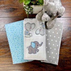 Elephant Burp Cloth Set, Baby Boy Cloth Diaper Burp Rag, Newborn Baby Necessity, Animal Nursery Decor, Baby Shower Gift, Soft Spit Towel image 10