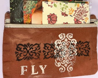 Chocolate Brown hand painted & dyed canvas Pencil Case