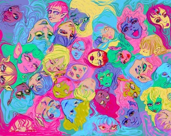 Faerie Pond Small Print - Digital Art Colorful Fairies Semi Gloss Finish