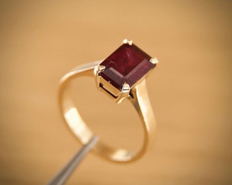 AAA + Zertifizierter Rubinring im strahlenden Schliff, vergoldetes Sterlingsilber, Geschenk zum Jahrestag