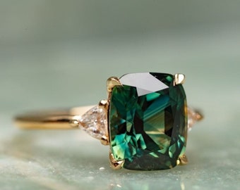 AAA+ Natural Certified Vintage Emerald Ring, Gold Plated 925 Sterling Silver Statement Ring