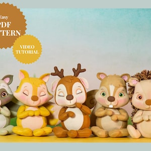 Patron en feutrine PDF Animaux de la forêt (Animaux de la forêt : écureuil, renard, hérisson, raton laveur, cerf) - Easy PDF Sewing DIY