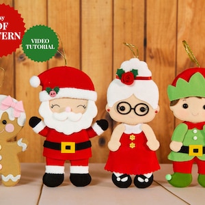Kerstboomversieringen PDF Viltpatroon (Kerstman en Mevrouw de Kerstman, Peperkoekkoekje en Elf) - Gemakkelijk PDF Naaien DIY