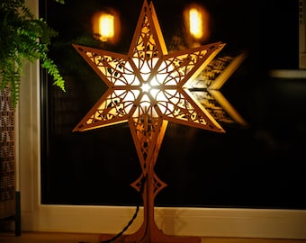 Wooden window star light, Scandinavian welcome star, Swedish Christmas decorations, star of Bethlehem, Koselig star lantern, Moravian star