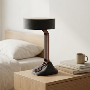 Sculptural Table Lamp with Plywood Glow Effect – Minimalist Desk Light, Home Office, E14, Handmade Gift