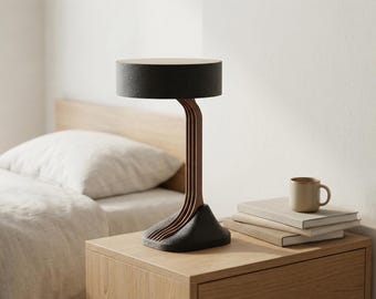 Sculpturale tafellamp met gloedeffect van multiplex – Minimalistische bureaulamp, thuiskantoor, handgemaakt cadeau