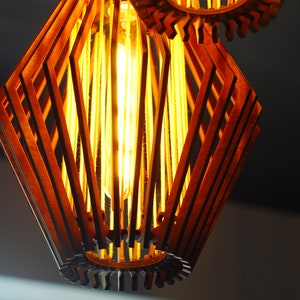 2-lamp mid century modern wooden pendant light, MCM modern hanging lamp, modern lamp shade, contemporary light fixture, unique chandelier image 9