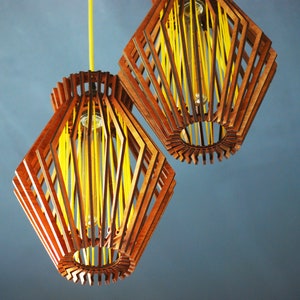 2-lamp mid century modern wooden pendant light, MCM modern hanging lamp, modern lamp shade, contemporary light fixture, unique chandelier image 5
