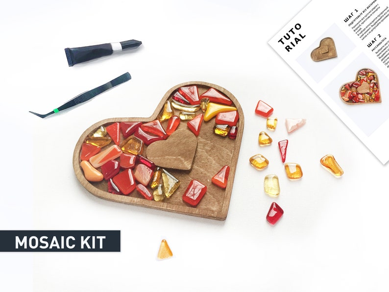 DIY Mosaic Art Kit for beginners. Craft kits for kids. Red Etsy