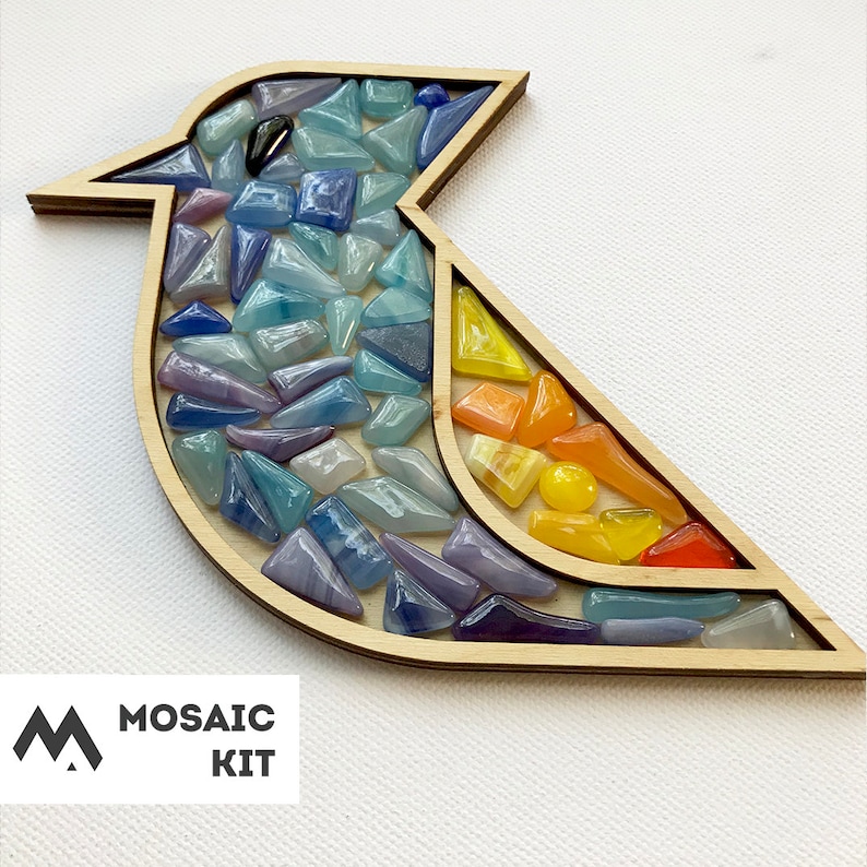 DIY Mosaic art kit for beginners. Craft kits for kids. Blue Etsy
