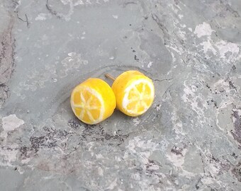 Lemon fruit slice earrings, fruit jewelry, small fruit earrings, lemon jewelry, bright yellow earrings, polymer clay jewelry, free shipping