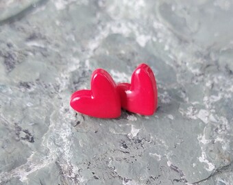 Red heart post earrings, shiny red jewelry, heart earrings, polymer clay earrings, red post earrings, handmade jewelry, red heart