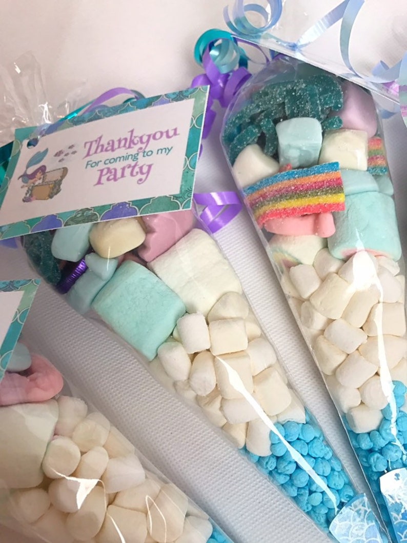 10 x Girls Party Bag Thank You Personalised Card Necklace Unicorn or Mermaid