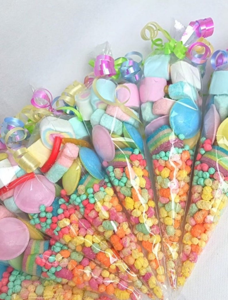 PRE-FILLED PARTY FILLERS SWEETS CONES BIRTHDAY WEDDING MULTI COLOUR BAGS XMAS