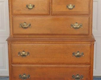 Ethan Allen Heirloom Nutmeg Maple Colonial Early American Tall Chest / high boy