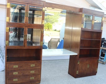 Campaign Henredon Vintage Wall Unit / Entertainment Center with Brass Hardware