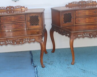 Louis XVI Style French Provincial Marquetry Inlay Step Tables / Side Tables