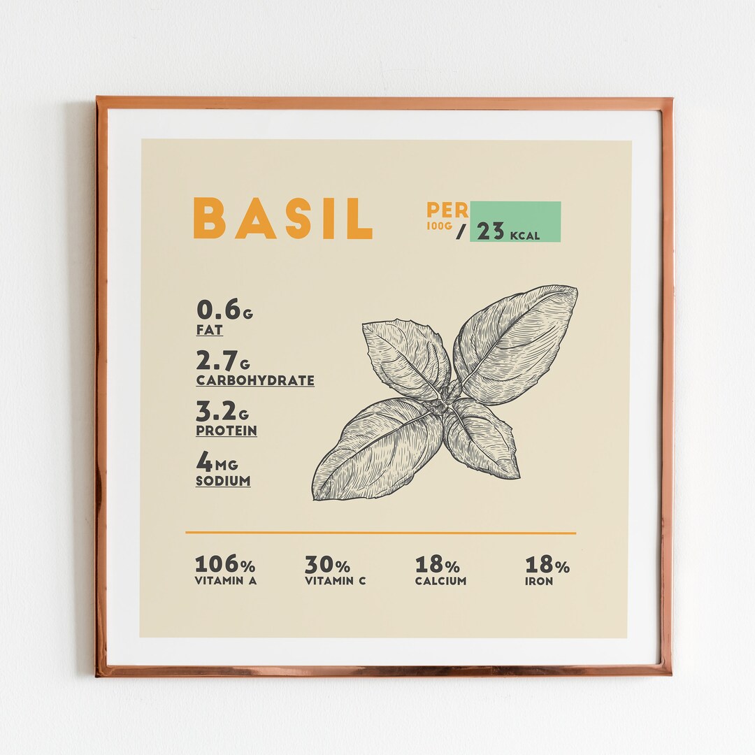 Basil Nutrition Facts Poster Print Multiple Sizes 10x10 to Etsy