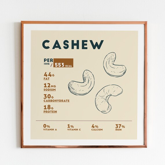 cashew-nut-nutrition-facts-poster-print-multiple-sizes-etsy
