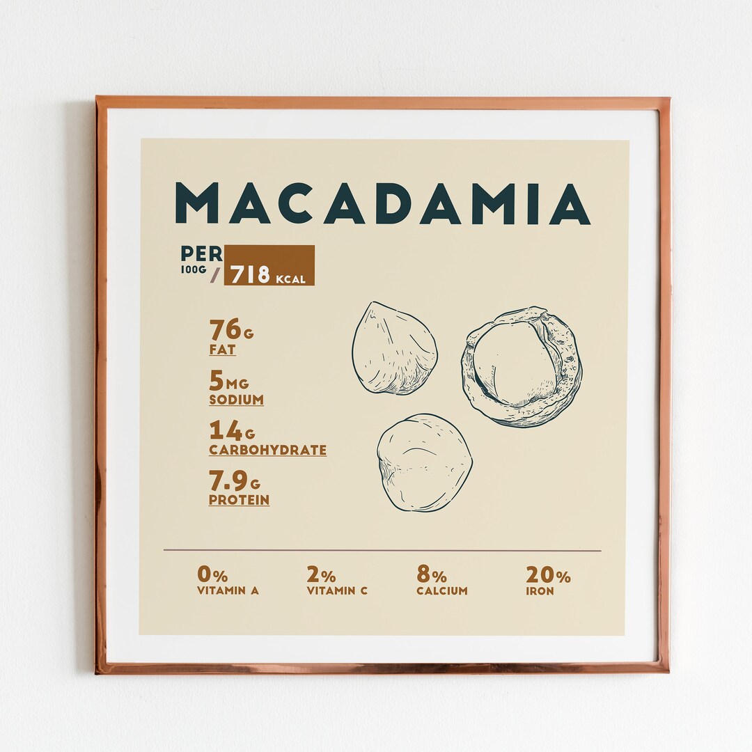 Macadamia Nut Nutrition Facts Poster Print Multiple Sizes Etsy