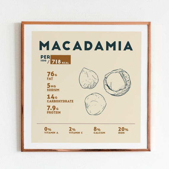 Macadamia Nut Nutrition Facts Poster Print Multiple Sizes Etsy