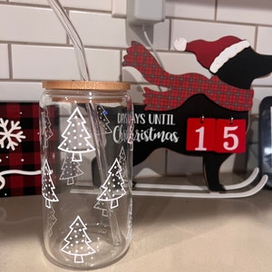 Christmas Coffee Cup, Glass Cup, Iced Coffee Cup, Holiday Cup
