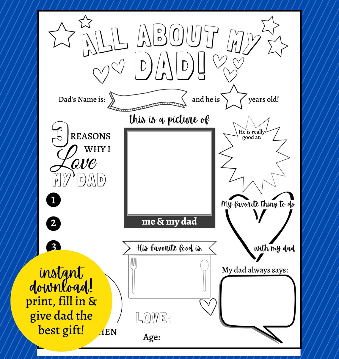 All About My Dad Printable Interview, Father's Day Gift From Kids ...