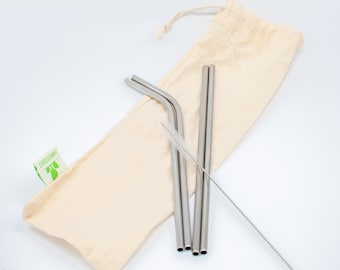 Steel straws set of 4 in a canvas bag with a brush