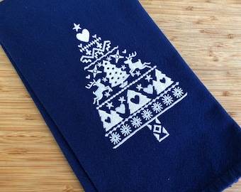 Blue Nordic Tree tea towel