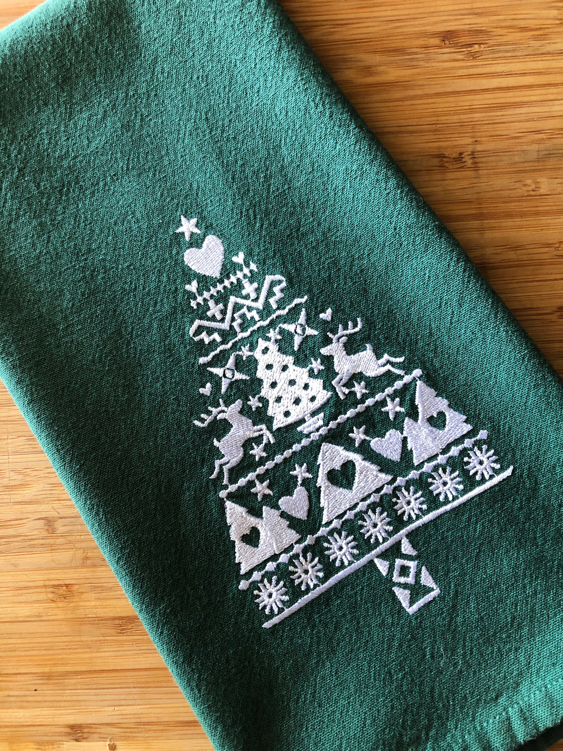 Green Nordic Tree tea towel