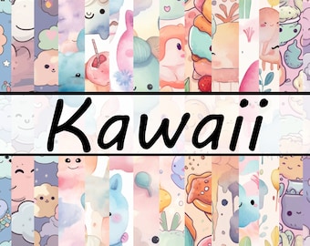 14 Kawaii Digital Paper Pack - Seamless Backgrounds - 12x12in - Sublimation - Commercial Use